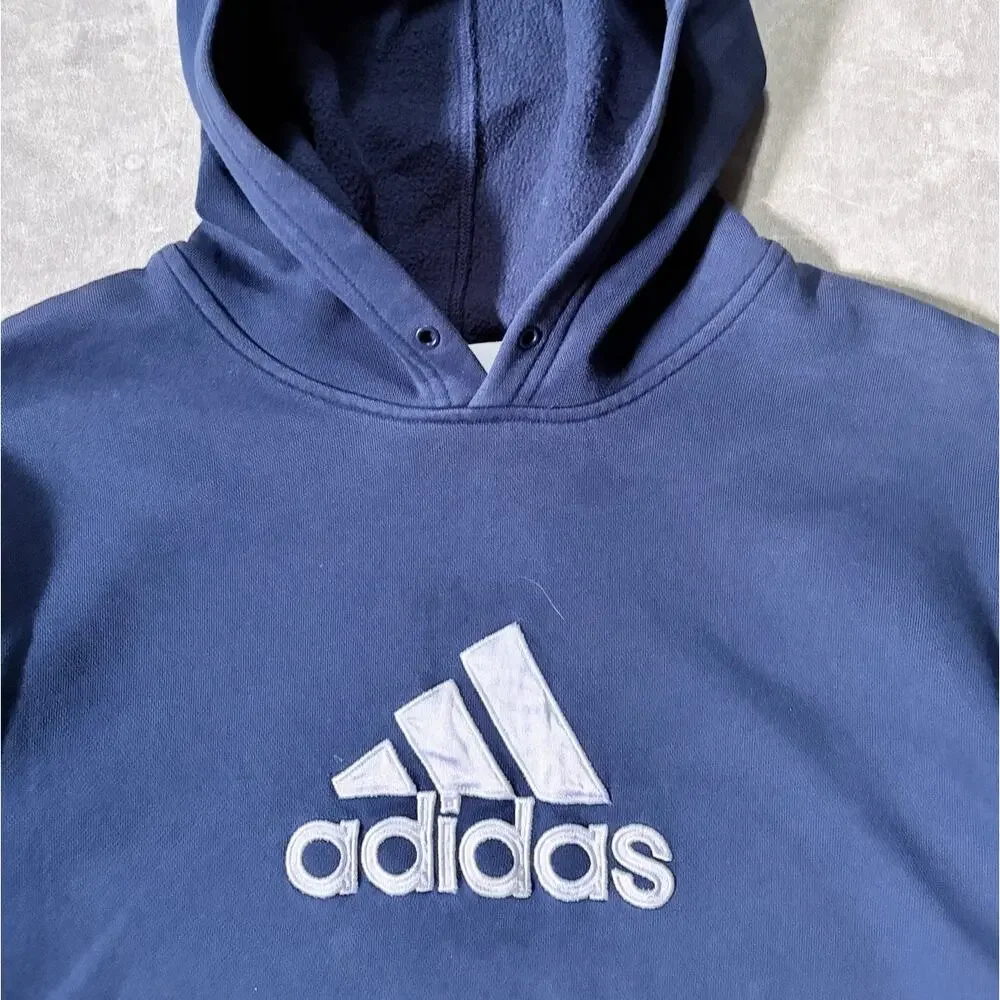 2000s Vintage Adidas Embroidered Navy Hoodie -L